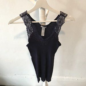 Hanro Blue/Purple Cotton and Lace Tank